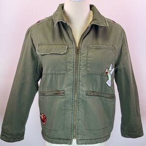 Zara Girls Embroidered Hummingbird Floral Sherpa Lined Utility Jacket Size 11/12